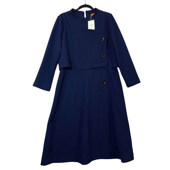 Marycrafts Navy Blue Midi Women Dress Jacket Size 16 Career Work Short Sleeve - Picture 1 of 13